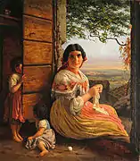 Femme italienne cousant, 1868.