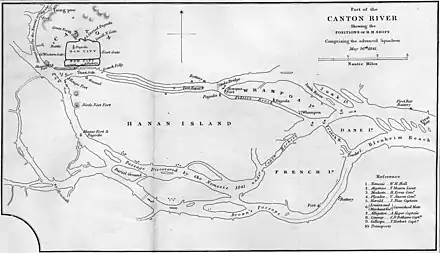 Carte de la position des navires britanniques sur la rivière des Perles le 26 mai.