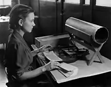 Opératrice de saisie (perforatrice) utilisant une poinçonneuse d'Hollerith