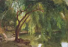 Im Berliner Tiergarten / Waldweg mit Wasser, 1825, Essen, collection particulière.