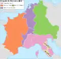 863 : Louis&nbsp;II d'Italie et Lothaire&nbsp;II se partagent les possessions de Charles de Provence.