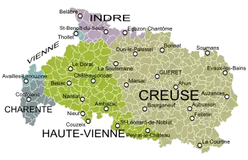 Province de la Marche au XVIIIe&nbsp;siècle (seule la partie occidentale intègre la Charente)