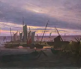 Caspar David Friedrich, Navires dans le port, le soir, 1828.