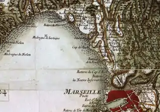Lestaque sur la Carte de Cassini, XVIIIe&nbsp;siècle.