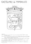Dessin original du blason de Castelnau-de-Mandailles proposé par Francis Le Mercier et accepté par le conseil municipal en 1988.