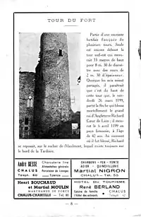 La tour Maulmont dans la revue du syndicat d'initiative de Châlus, première moitié du XXe siècle, avant l'effondrement de 1994.