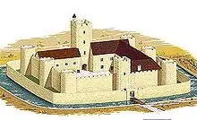 Dessin représentant le château au XIIe&nbsp;siècle.