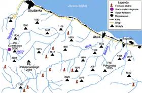 Carte du centre de la chaîne des monts Khamar-Daban