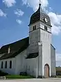 Le clocher comtois de l'église paroissiale Saint-Grégoire-le-Grand.