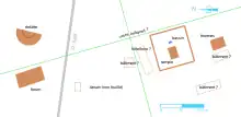 Carte représentant l'emplacement de vestiges antiques sur un plan moderne.