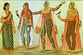 Peinture du XIXe&nbsp;siècle montrant des femmes indiennes portant des jupes transparentes par-dessus des churidars