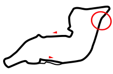 Carte du tracé du circuit d'Imola montrant la Villeneuve curva, lieu de l'accident de Ratzenberger
