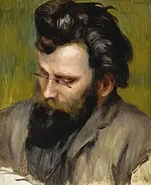 Peinture d'une tête d'homme brun et barbu, vue de trois quarts gauche.