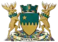 Les armes du Grand Sudbury ont comme supports des orignaux, animal typique du Canada.