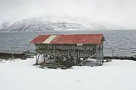 Poisson séchant au bord du fjord.