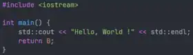 Code en C++ pour afficher Hello, World !