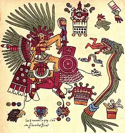 Le dieu Xipe Totec représenté avec ses attributs (dans le Codex Borbonicus p. 14).