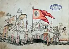 Miniature aztèque représentant des conquistadors