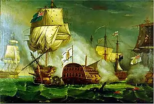 Le combat du Santa María pendant la première bataille du cap Saint-Vincent de 1780. Œuvre anonyme du XIXe&nbsp;siècle.