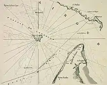 Carte de situation du plateau de Cordouan au XVIIe&nbsp;siècle, à l'embouchure de l'estuaire de la Gironde.