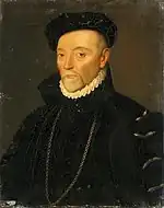Peinture représentant un homme de trois-quarts face, en habits du XVIe siècle.