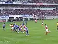 Coup franc amenant le but de Cédric Fauré face à Monaco