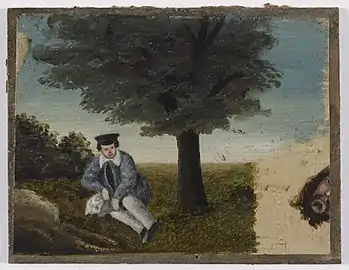 Autoportrait de Gustave Courbet à l'âge de quatorze ans — fragment de tête barbue (vers 1833), musée Carnavalet.