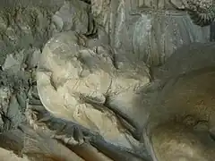 Détail de la mise au tombeau : la tête du Christ.