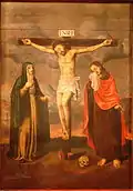 Tableau du XVIe&nbsp;siècleLa crucifixion et la Vierge.
