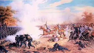 Juliusz Kossak, Le 13e&nbsp;régiment austrto-hongrois attaquant les bersagliers durant la bataille de Custozza en 1866 (1868).