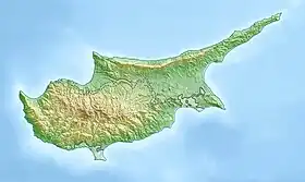 Carte topographique de Chypre avec le massif du Tróodos au sud de l'île.
