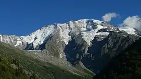 Les dômes vus depuis les chalets de Miage au nord-ouest.