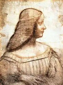 Isabelle d'Este,Léonard de Vincipierre noire, sanguine et estompe, craie ocre, vers 1500.