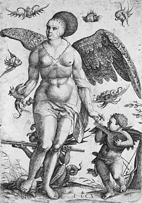 Voluptas, l'équivalent romain d'Hédoné, par Daniel Hopfer vers 1500.