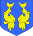 D'azur, à deux dauphins d'or, adossés, renversés et nageants en pal, qui est de Dobrogée.