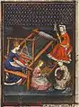 Tisserandes, enluminure du De mulieribus claris, XVe siècle.