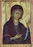Icône déisis de la Vierge Marie, Tver, première moitié du XVe&nbsp;siècle, musée central de culture ancienne Andreï Roublev. (ЦМиАР), inv.. № КП 441.