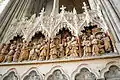 Reliefs du premier quart du XVIe&nbsp;siècle relatant quatre épisodes de la lutte de saint Jacques contre Hermogène, cathédrale d'Amiens.