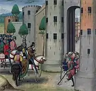 Alexandre arrive à Persépolis, Histoire d'Alexandre le Grand, traduction de Vasque de Lucène, XVe&nbsp;siècle.