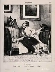 La Colique, série « L'Imagination » no&nbsp;6, lithographie d'après Daumier (1832-1833).