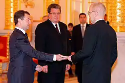 Remise des lettres de créance de l'ambassadeur finlandais Matti Anttonen au Président russe Dmitri Medvedev en 2008.