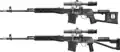 Fusil SVD Dragunov (ci-dessus) avec crosse fixe creuse et SVDS avec crosse squelettique et repliable.