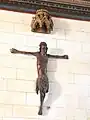 Christ, statue de poutre de gloire, bois sculpté et ciré, traces de polychromie, XIVe&nbsp;siècle