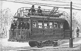 1re expérience de véhicule sous caténaire à Paris en 1881
