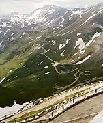 La route entre Fuscher Lacke et le tunnel Hochtor depuis la route panoramique Edelweißspitze.