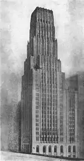 Plan de la Tribune Tower d'Eliel Saarinen (en) (1922).