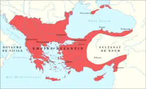 Carte de l'Empire byzantin au moment de l'arrivée au pouvoir d'Alexis II.