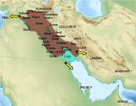 Carte de la Mésopotamie.