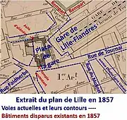 Place de la Gare sur plan de 1857