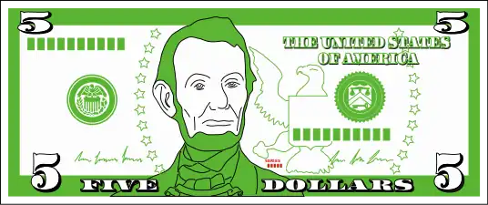 En rouge : emplacement de la numérotation en rapport à la gravure/plaque d'un billet en dollar américain.